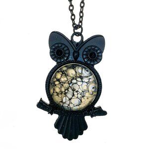 Handmade Abstract Pendant Necklace – Silver & Gold in a Black Owl Frame